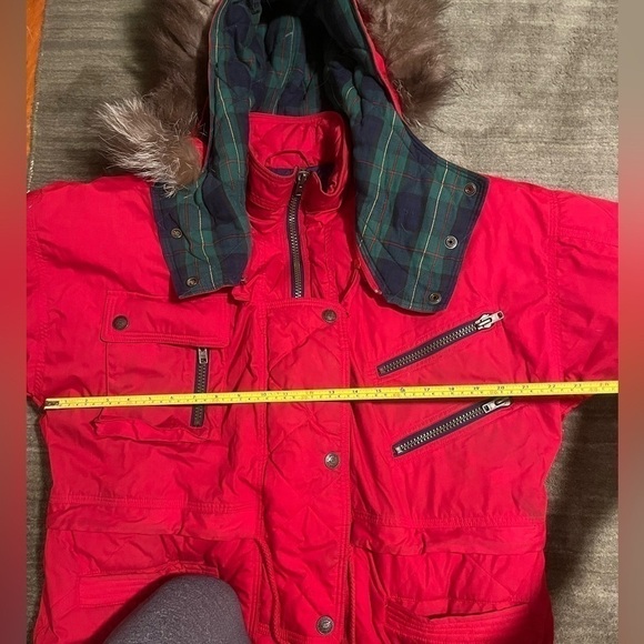 Mulberry Street Outerwear Red Puffy Goose Down Jacket with silver Fox fur Small - Picture 6 of 8